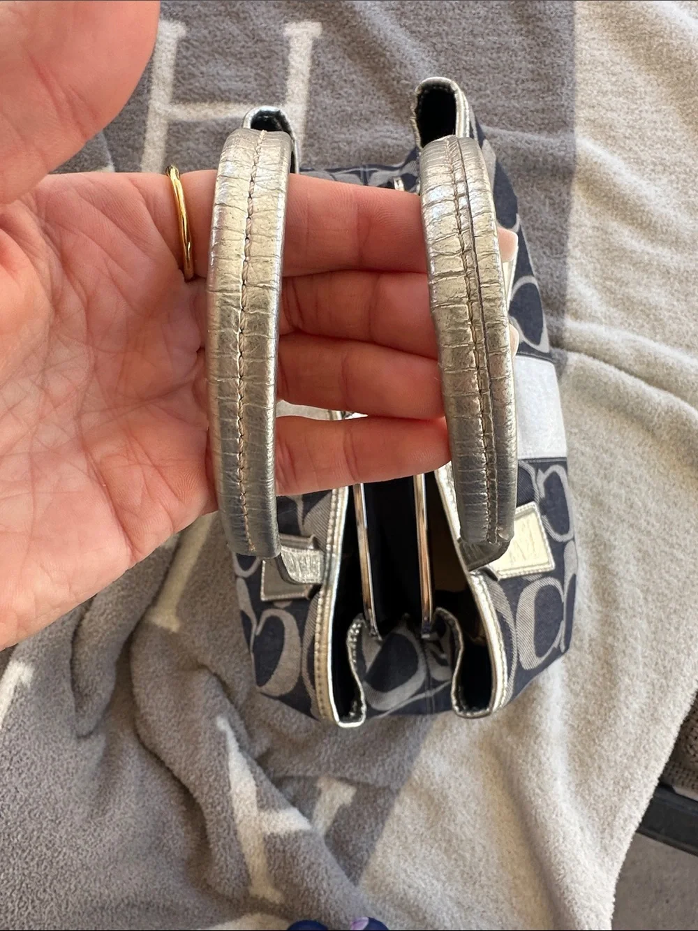 Coach Navy and Metallic Gold Signature Tote
